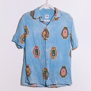 Zara Men’s Paisley Shirt – Blue, Size S